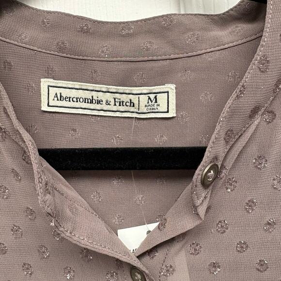 Abercrombie and Fitch Blouse, Button Down, Cocoa Brown, Shiny Polka Dots, Size M - Picture 2 of 10